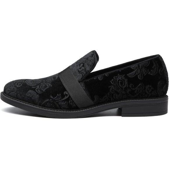 Bruno Marc Men's Black Tuxedo Shoe Slip on Classic Patent Velvet Leather Loafers - Picture 2 of 6
